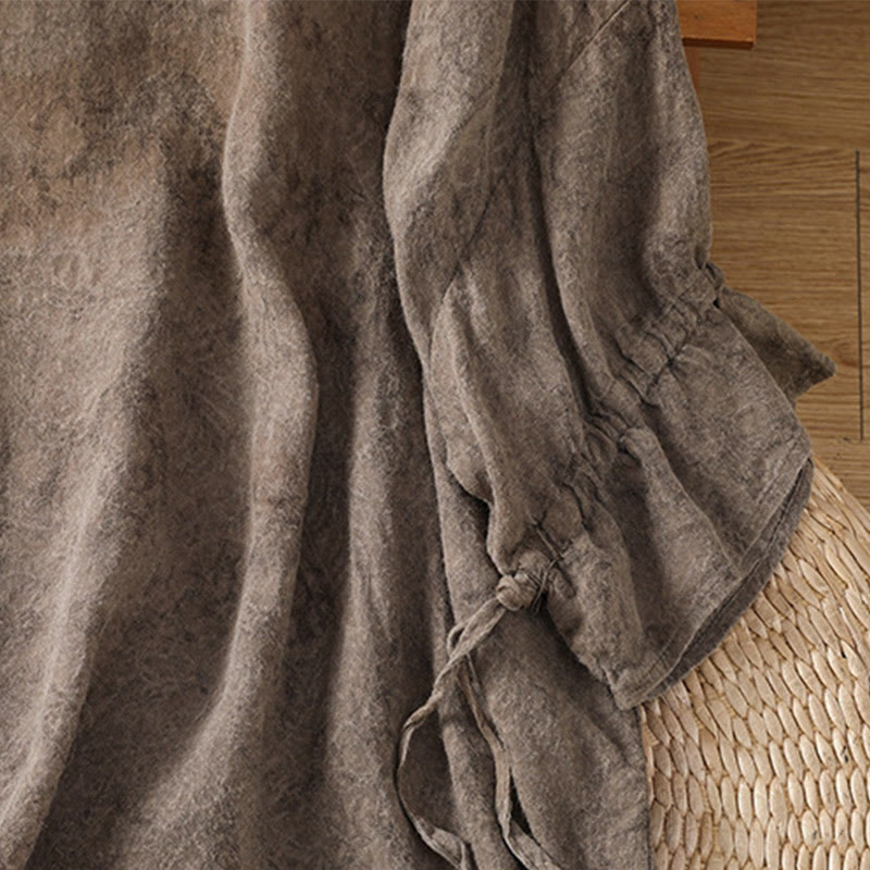 Abito midi in cotone e poliestere con maniche corte, stile casual retrò, a tinta unita, con scollo a giro e coulisse, Buddha Stones