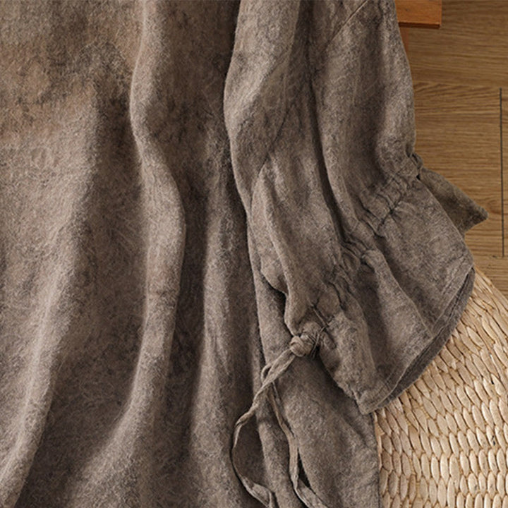 Abito midi in cotone e poliestere con maniche corte, stile casual retrò, a tinta unita, con scollo a giro e coulisse, Buddha Stones