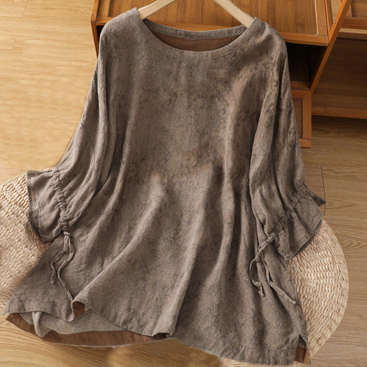 Abito midi in cotone e poliestere con maniche corte, stile casual retrò, a tinta unita, con scollo a giro e coulisse, Buddha Stones
