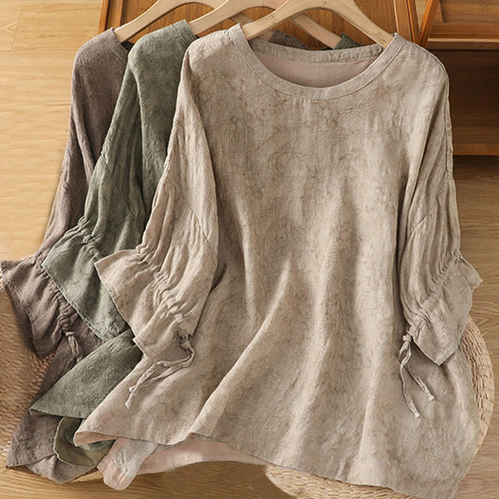 Abito midi in cotone e poliestere con maniche corte, stile casual retrò, a tinta unita, con scollo a giro e coulisse, Buddha Stones