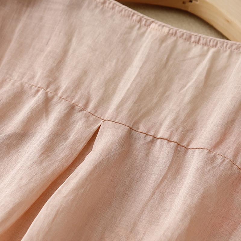 Camicia da donna in cotone e lino con maniche a tre quarti e ricamo a forma di rosa Buddha Stones - image 2