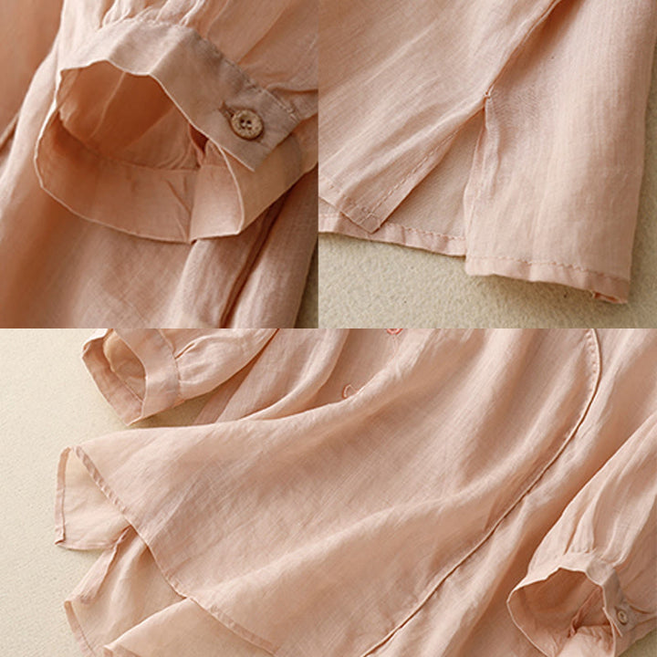 Camicia da donna in cotone e lino con maniche a tre quarti e ricamo a forma di rosa Buddha Stones - image 5