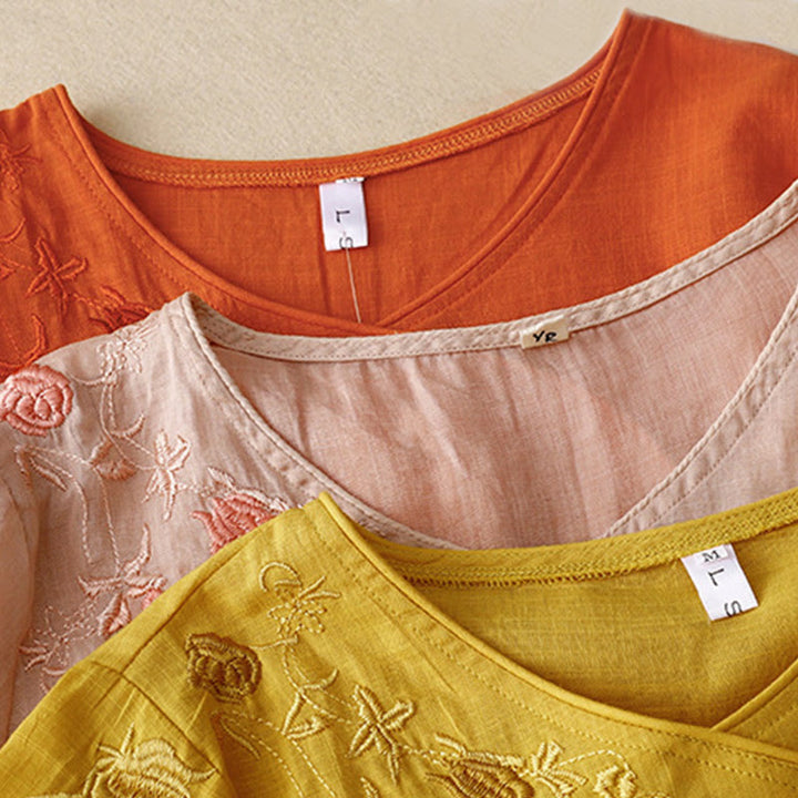 Camicia da donna in cotone e lino con maniche a tre quarti e ricamo a forma di rosa Buddha Stones - image 16