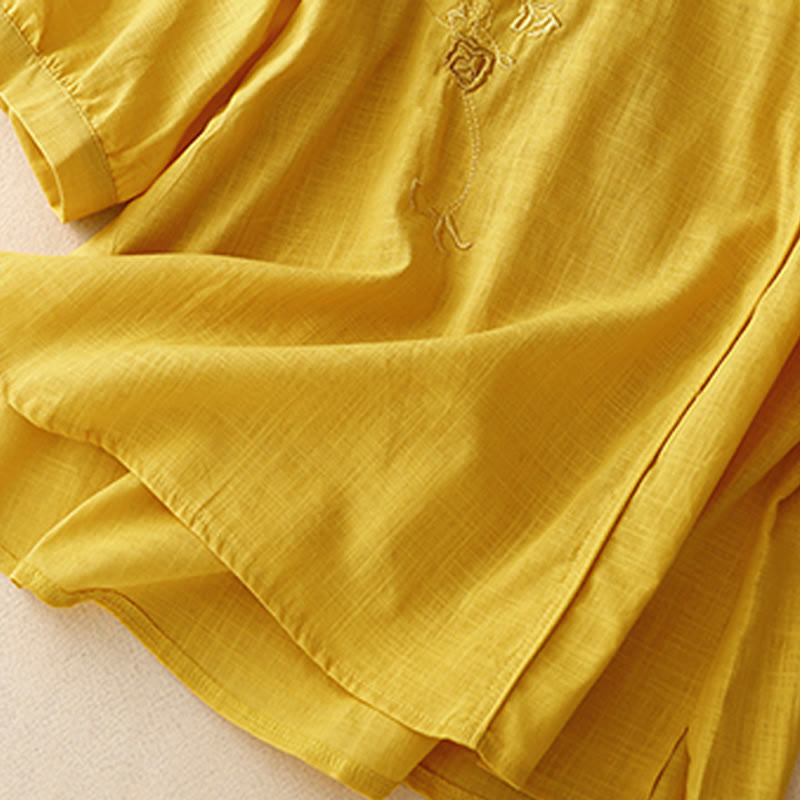 Camicia da donna in cotone e lino con maniche a tre quarti e ricamo a forma di rosa Buddha Stones - image 14