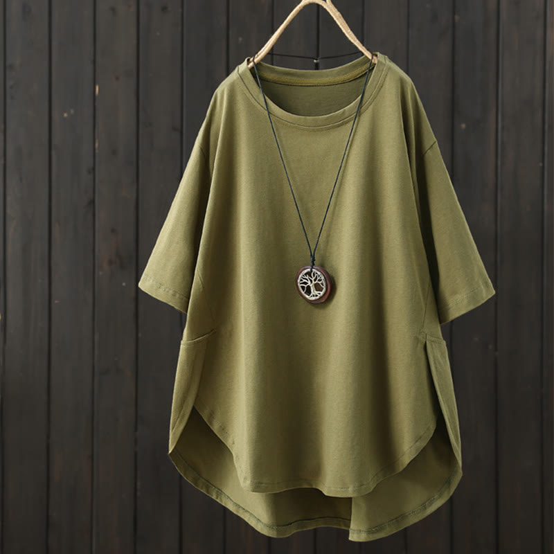 Maglietta da donna in cotone a maniche corte, casual, ampia e semplice, con scollo a giro, stile Buddha Stones - Oliva - US14, UK/AU18, EU46 (2XL) - image 0