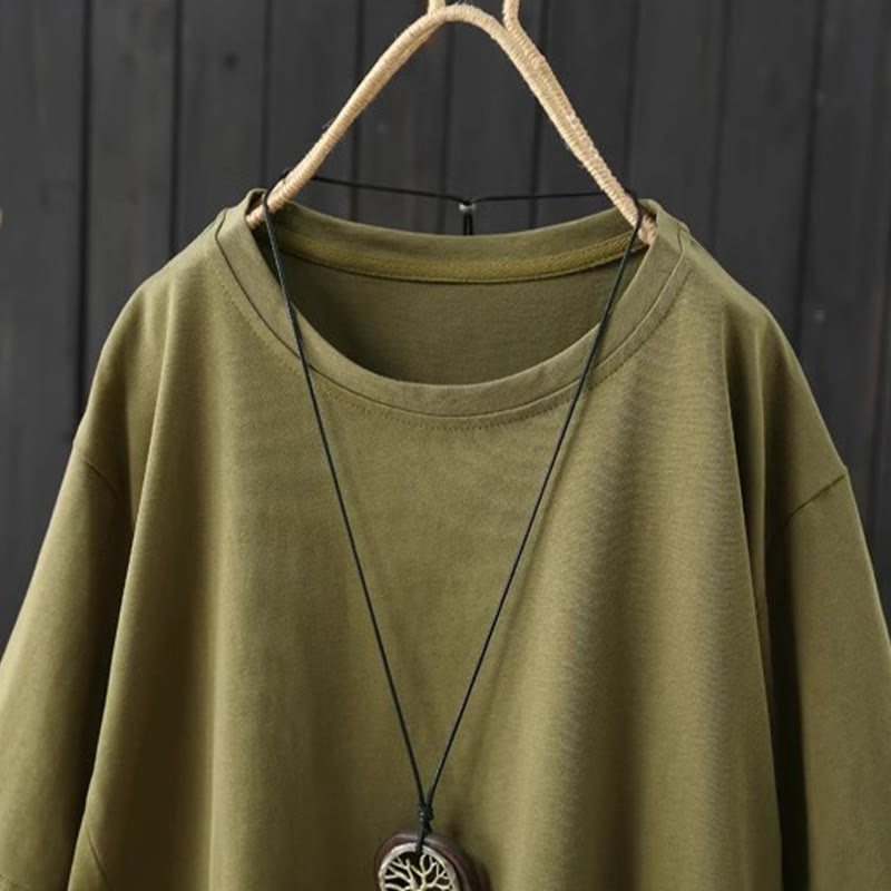 Maglietta da donna in cotone a maniche corte, casual, ampia e semplice, con scollo a giro, stile Buddha Stones - image 1