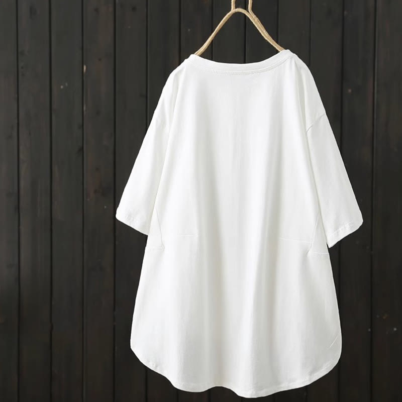 Maglietta da donna in cotone a maniche corte, casual, ampia e semplice, con scollo a giro, stile Buddha Stones - image 3