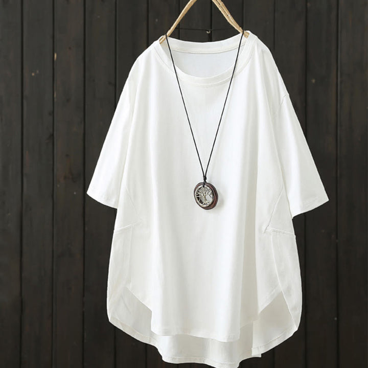 Maglietta da donna in cotone a maniche corte, casual, ampia e semplice, con scollo a giro, stile Buddha Stones - Bianco - US14, UK/AU18, EU46 (2XL) - image 2