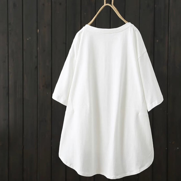 T-shirt da donna a maniche corte, casual, ampia, estiva, con stampa Buddha Stones scollo rotondo. - image 3