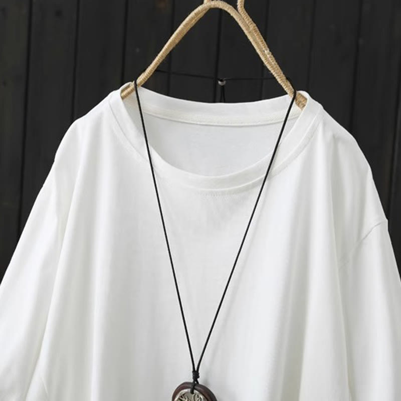 Maglietta da donna in cotone a maniche corte, casual, ampia e semplice, con scollo a giro, stile Buddha Stones - image 5