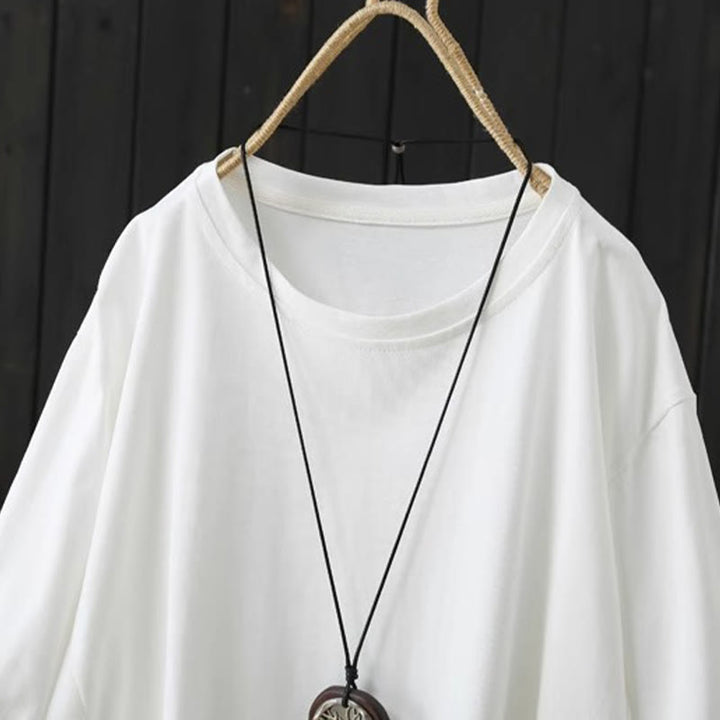 Maglietta da donna in cotone a maniche corte, casual, ampia e semplice, con scollo a giro, stile Buddha Stones - image 5