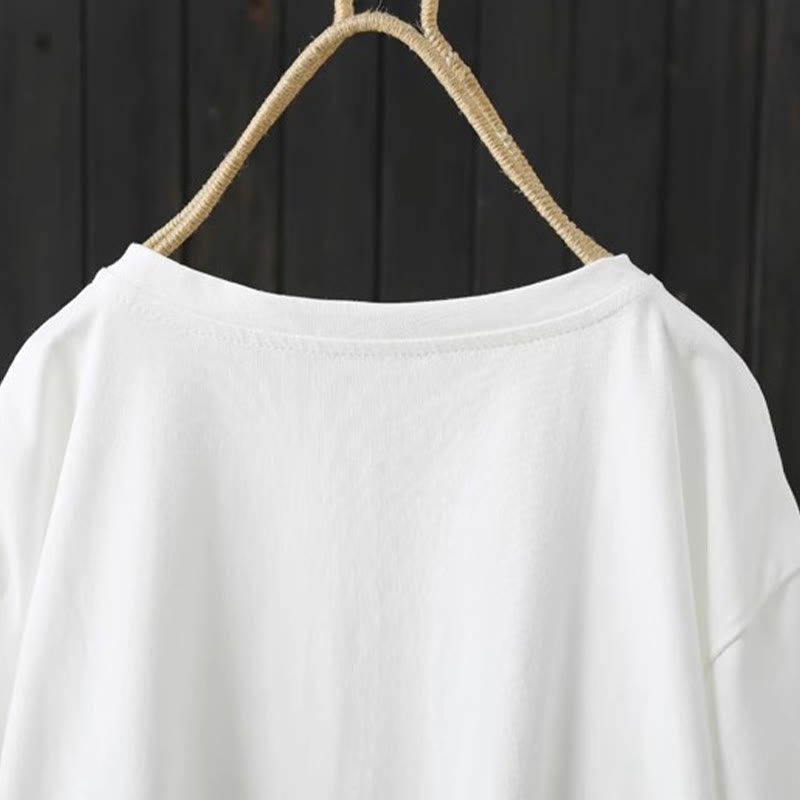 Maglietta da donna in cotone a maniche corte, casual, ampia e semplice, con scollo a giro, stile Buddha Stones - image 4