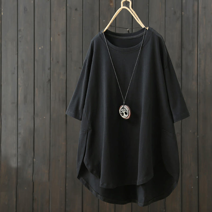 Maglietta da donna in cotone a maniche corte, casual, ampia e semplice, con scollo a giro, stile Buddha Stones - Nero - US14, UK/AU18, EU46 (2XL) - image 13