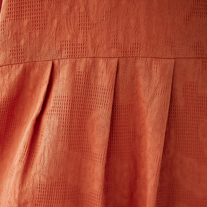 Abito midi in cotone e lino con maniche corte e sbuffo, casual, tinta unita, in jacquard, con scollo a giro Buddha Stones