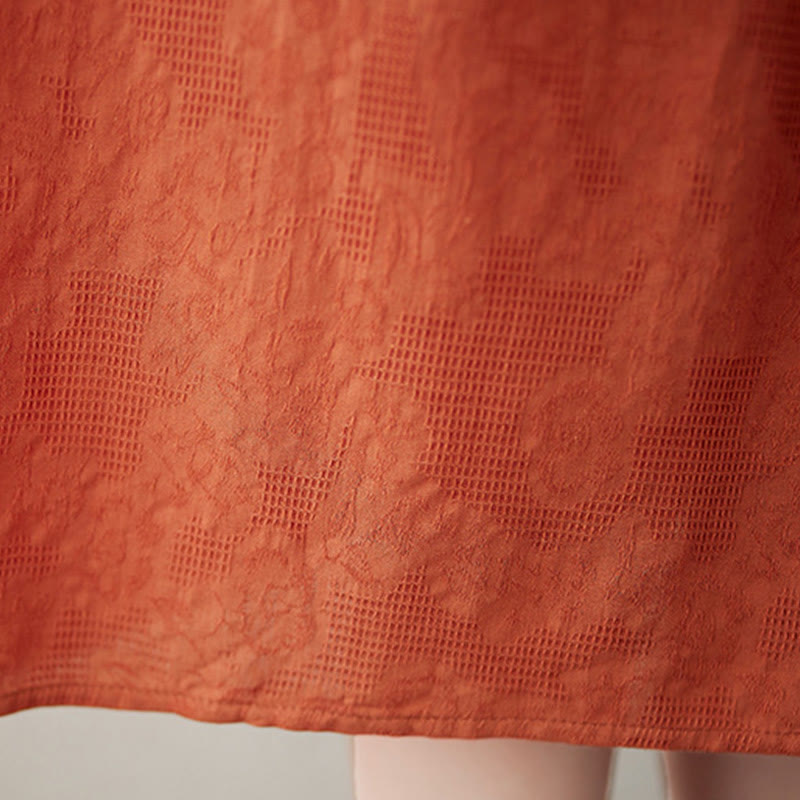 Abito midi in cotone e lino con maniche corte e sbuffo, casual, tinta unita, in jacquard, con scollo a giro Buddha Stones