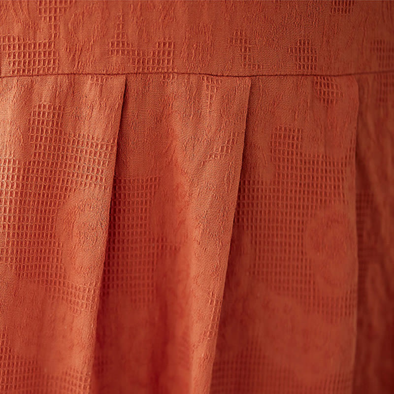 Abito midi in cotone e lino con maniche corte e sbuffo, casual, tinta unita, in jacquard, con scollo a giro Buddha Stones