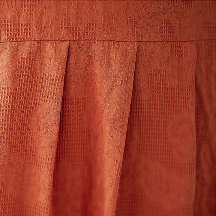 Abito midi in cotone e lino con maniche corte e sbuffo, casual, tinta unita, in jacquard, con scollo a giro Buddha Stones