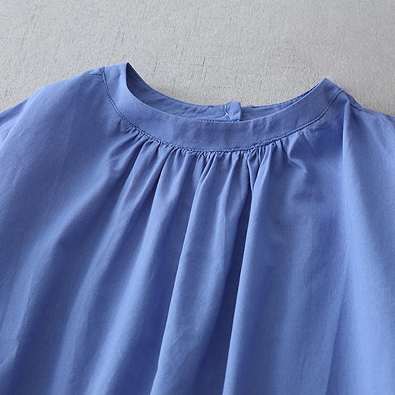 Abito midi in lino e cotone a maniche corte con tasche, stile casual, con bottoni sul retro, stile Buddha Stones, in tinta unita - image 12