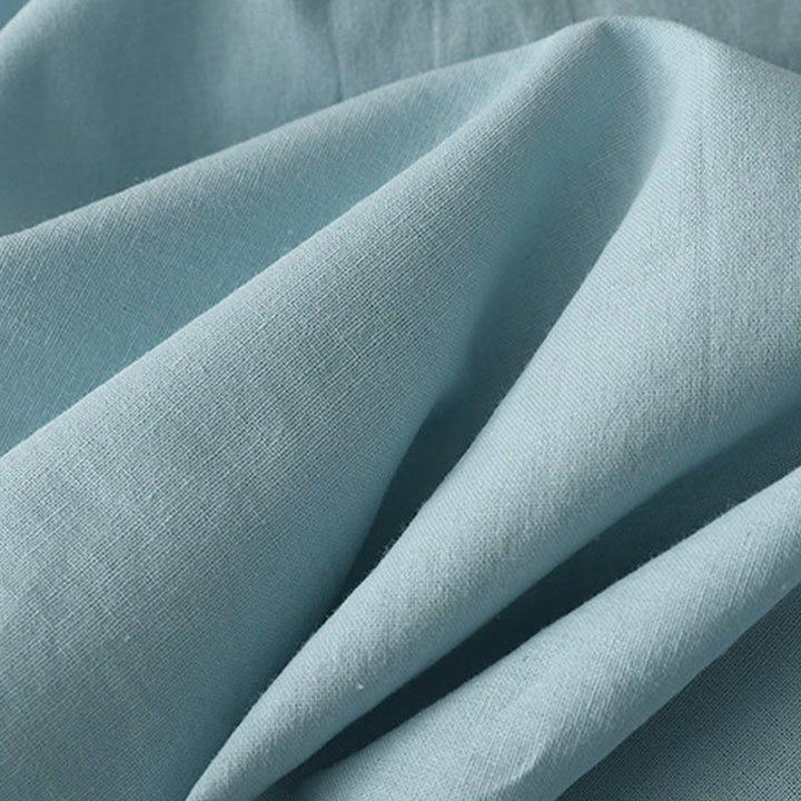 Abito midi in lino e cotone a maniche corte con tasche, stile casual, con bottoni sul retro, stile Buddha Stones, in tinta unita - image 4