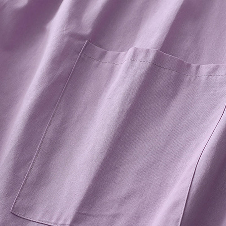 Abito midi in lino e cotone a maniche corte con tasche, stile casual, con bottoni sul retro, stile Buddha Stones, in tinta unita - image 21