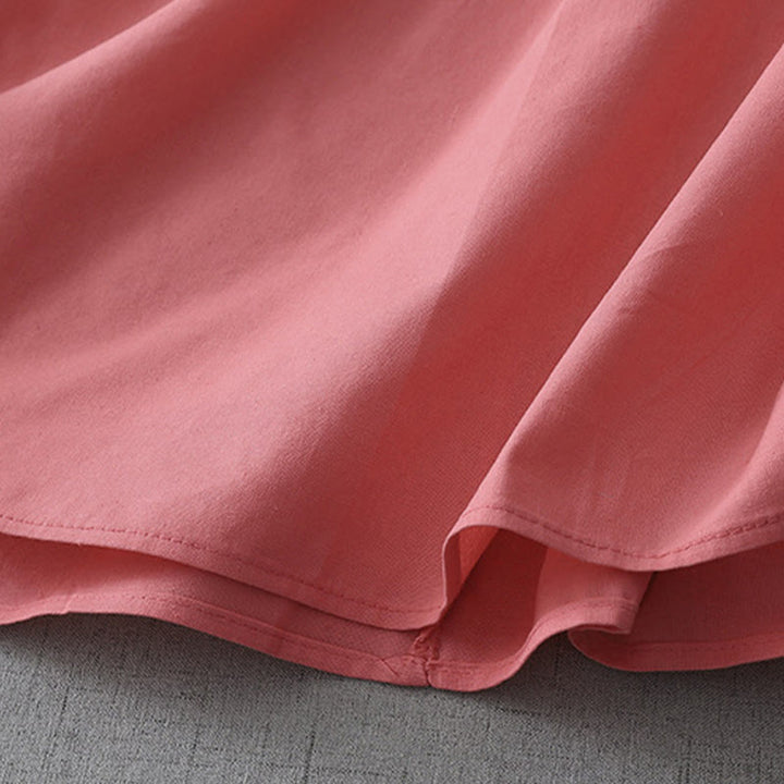 Abito midi in lino e cotone a maniche corte con tasche, stile casual, con bottoni sul retro, stile Buddha Stones, in tinta unita - image 9