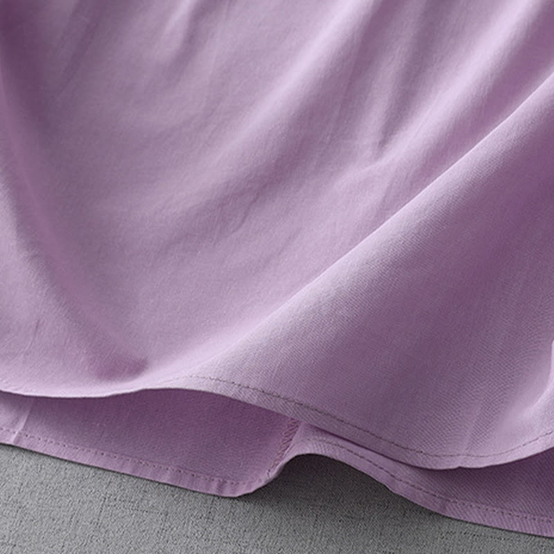 Abito midi in lino e cotone a maniche corte con tasche, stile casual, con bottoni sul retro, stile Buddha Stones, in tinta unita - image 23