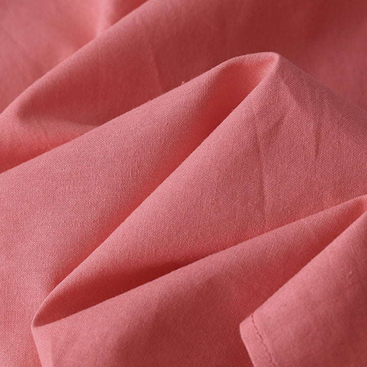 Abito midi in lino e cotone a maniche corte con tasche, stile casual, con bottoni sul retro, stile Buddha Stones, in tinta unita - image 8