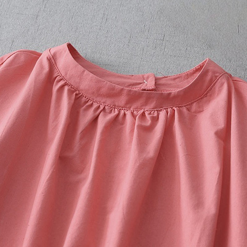 Abito midi in lino e cotone a maniche corte con tasche, stile casual, con bottoni sul retro, stile Buddha Stones, in tinta unita - image 7