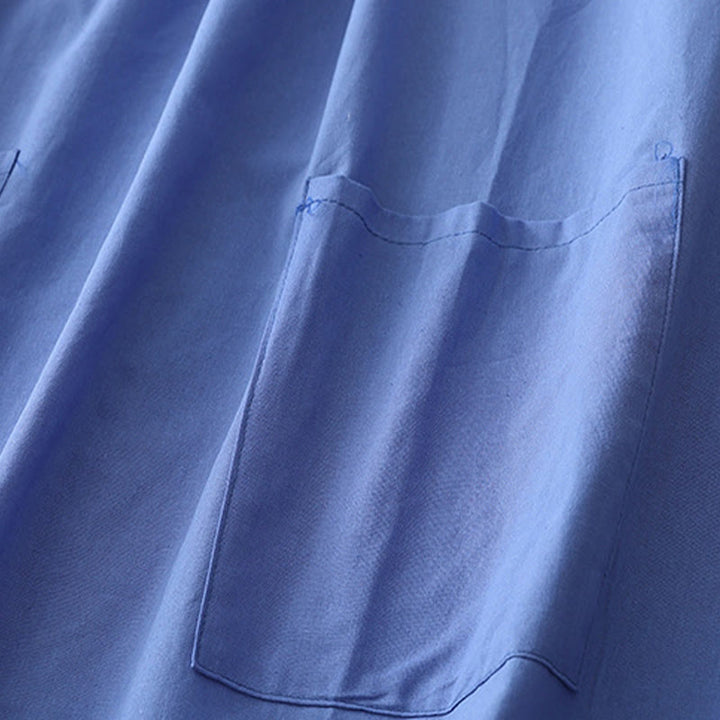 Abito midi in lino e cotone a maniche corte con tasche, stile casual, con bottoni sul retro, stile Buddha Stones, in tinta unita - image 13