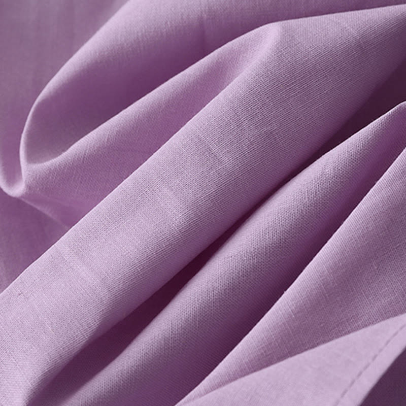 Abito midi in lino e cotone a maniche corte con tasche, stile casual, con bottoni sul retro, stile Buddha Stones, in tinta unita - image 22