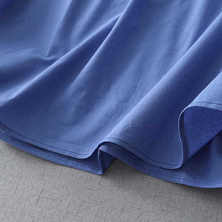 Abito midi in lino e cotone a maniche corte con tasche, stile casual, con bottoni sul retro, stile Buddha Stones, in tinta unita - image 15