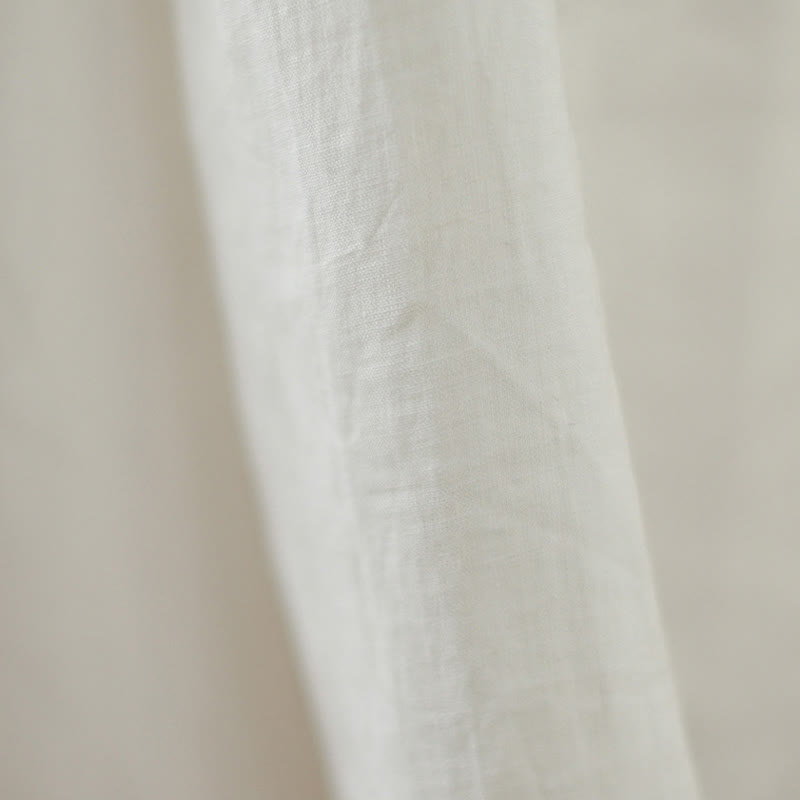 Abito midi in cotone senza maniche con tasche, motivo floreale bianco casual con bottoni sul retro Buddha Stones - image 10