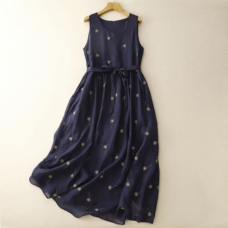 Abito midi in cotone senza maniche con stampa Buddha Stones blu notte, design allacciato e tasche - Blu notte - US8-10, UK/AU12-14, EU40-42 (2XL) - image 0