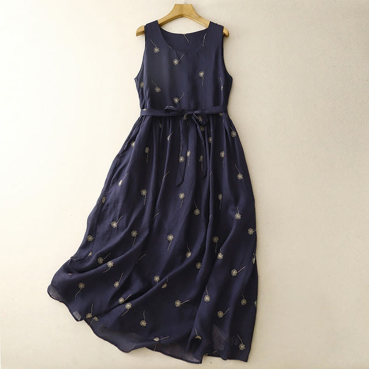 Abito midi in cotone senza maniche con stampa Buddha Stones blu notte, design allacciato e tasche - Blu notte - US8-10, UK/AU12-14, EU40-42 (2XL) - image 0