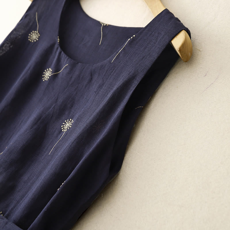 Abito midi senza maniche in cotone con stampa Buddha Stones , blu notte, allacciatura e tasche. - image 3