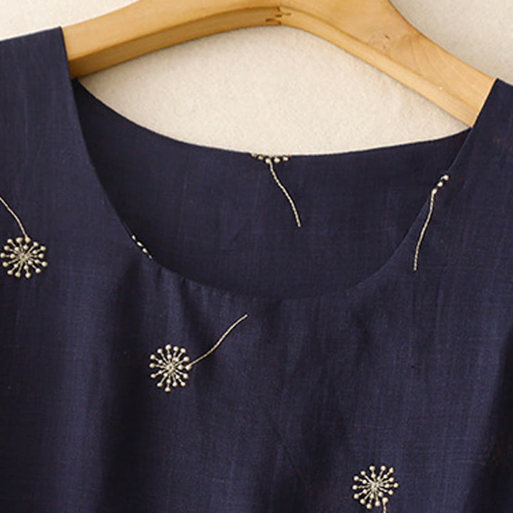 Abito midi senza maniche in cotone con stampa Buddha Stones , blu notte, allacciatura e tasche. - image 2