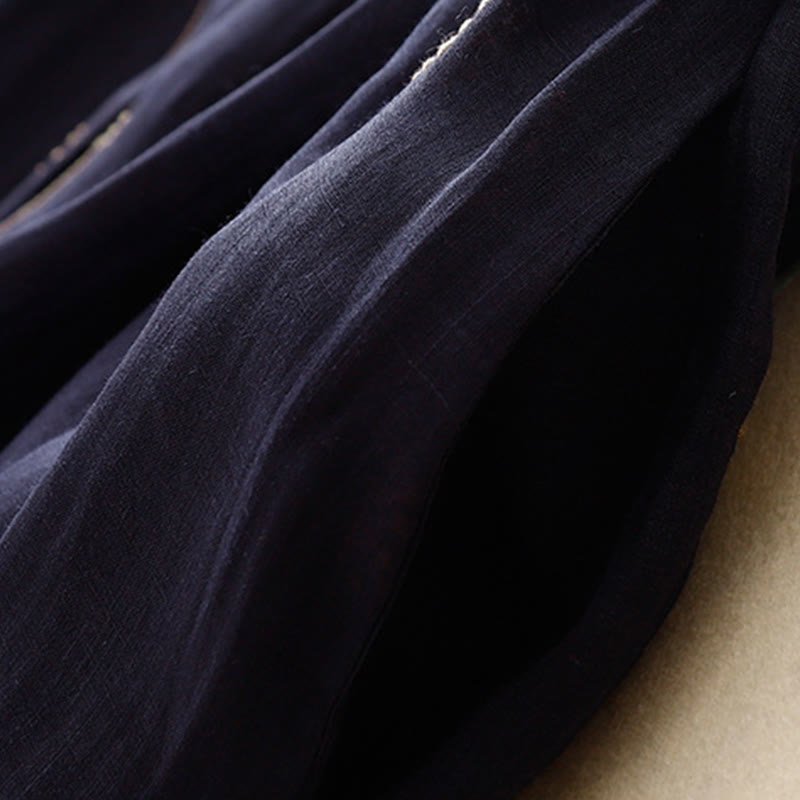 Abito midi senza maniche in cotone con stampa Buddha Stones , blu notte, allacciatura e tasche. - image 4