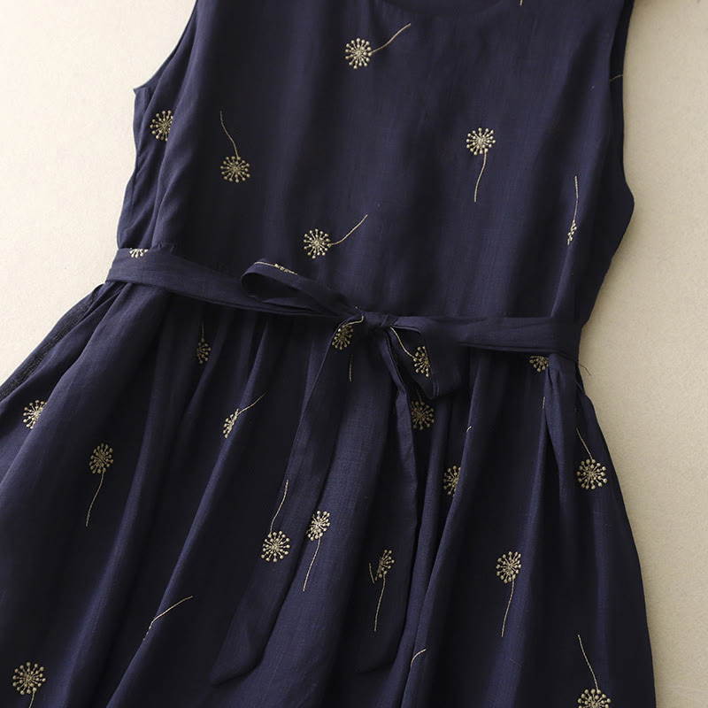 Abito midi in cotone senza maniche con stampa Buddha Stones blu notte, design allacciato e tasche - image 8