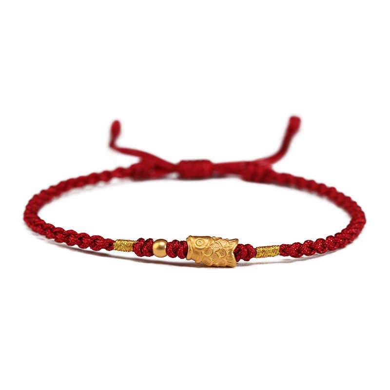 Braccialetto intrecciato fatto a mano con corda a forma di pesce koi, con Buddha Stones e oro 999, protezione dalla fortuna