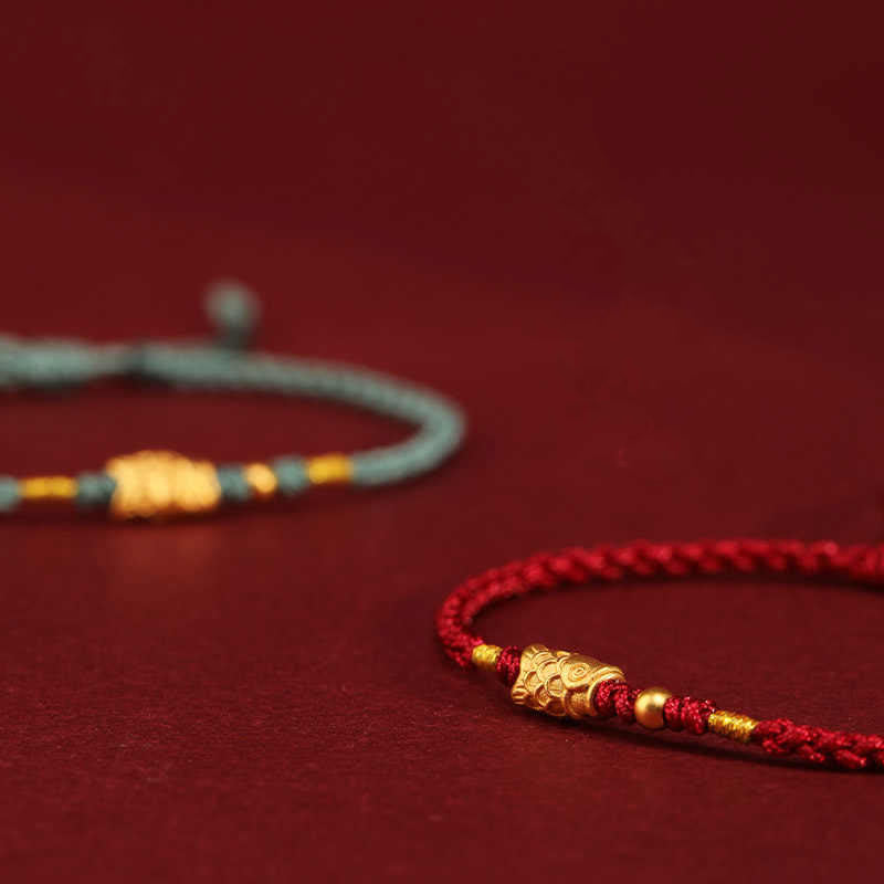 Braccialetto intrecciato fatto a mano con corda a forma di pesce koi, con Buddha Stones e oro 999, protezione dalla fortuna