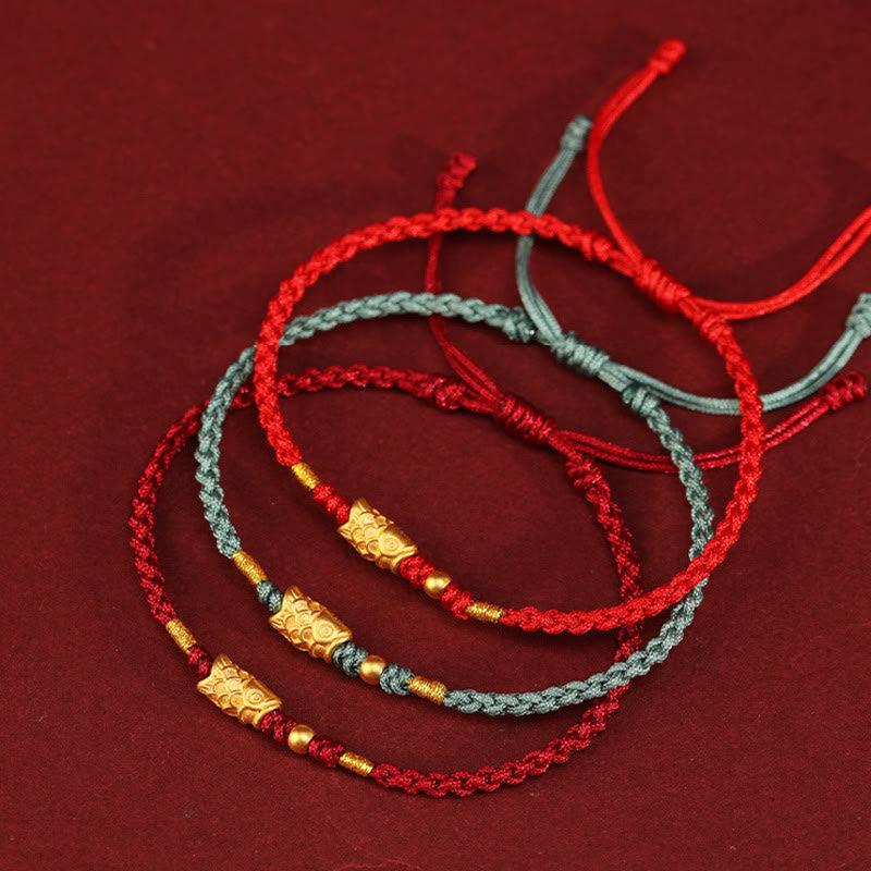 Braccialetto intrecciato fatto a mano con corda a forma di pesce koi, con Buddha Stones e oro 999, protezione dalla fortuna