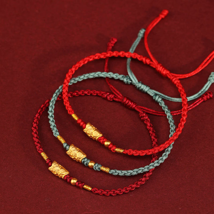 Braccialetto intrecciato fatto a mano con corda a forma di pesce koi, con Buddha Stones e oro 999, protezione dalla fortuna