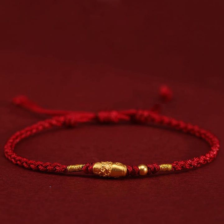Braccialetto intrecciato fatto a mano con corda a forma di pesce koi, con Buddha Stones e oro 999, protezione dalla fortuna - Rosso scuro (circonferenza del polso: 14-18 cm) - image 2