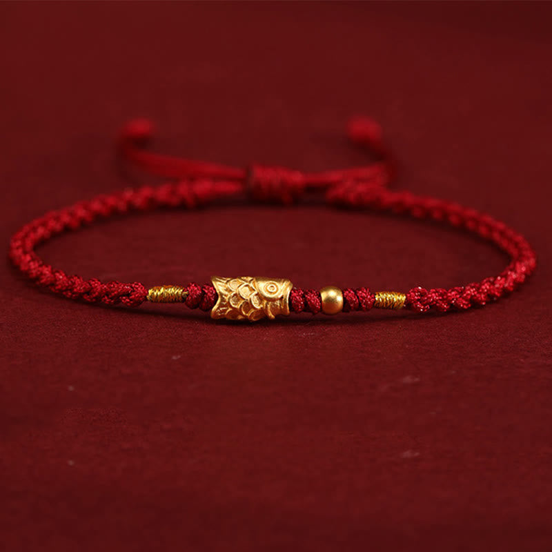 Braccialetto intrecciato fatto a mano con corda a forma di pesce koi, con Buddha Stones e oro 999, protezione dalla fortuna