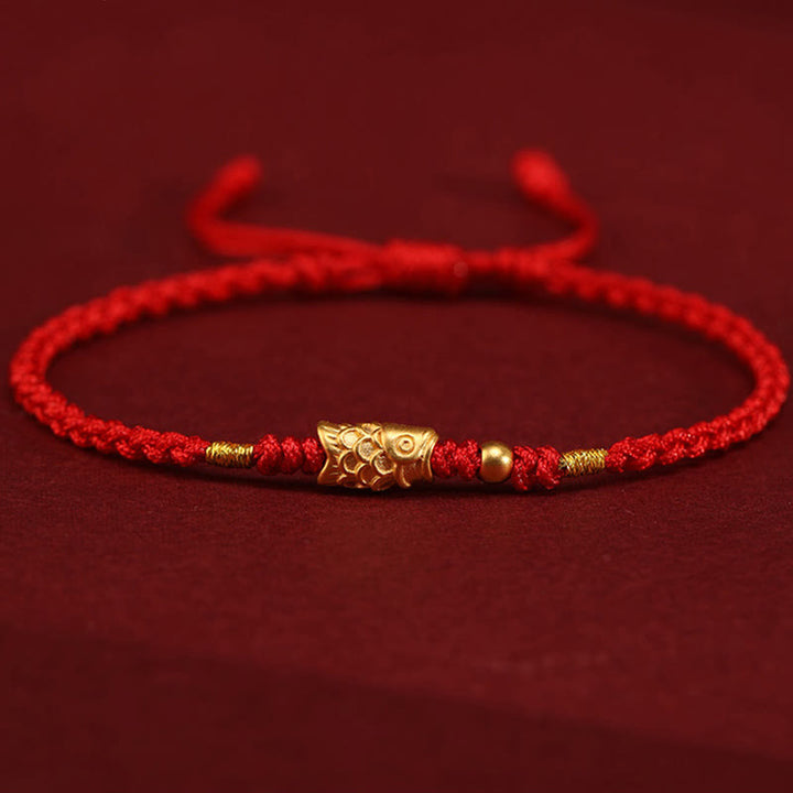 Braccialetto intrecciato fatto a mano con corda a forma di pesce koi, con Buddha Stones e oro 999, protezione dalla fortuna