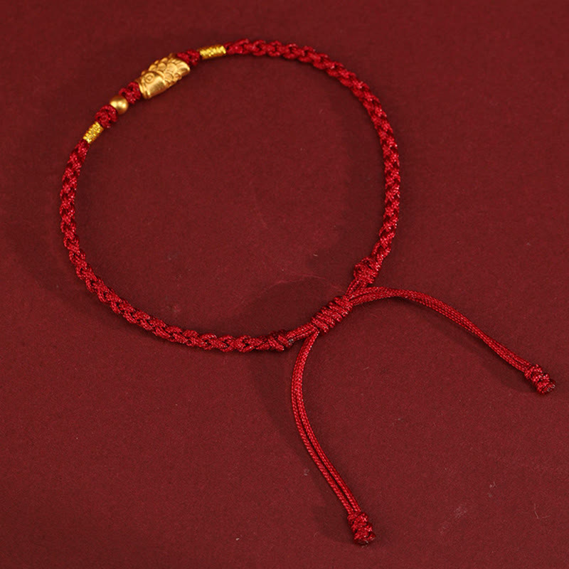 Braccialetto intrecciato fatto a mano con corda a forma di pesce koi, con Buddha Stones e oro 999, protezione dalla fortuna