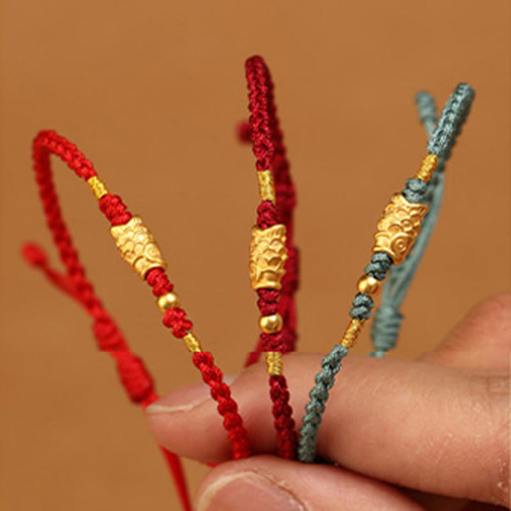 Braccialetto intrecciato fatto a mano con corda a forma di pesce koi, con Buddha Stones e oro 999, protezione dalla fortuna