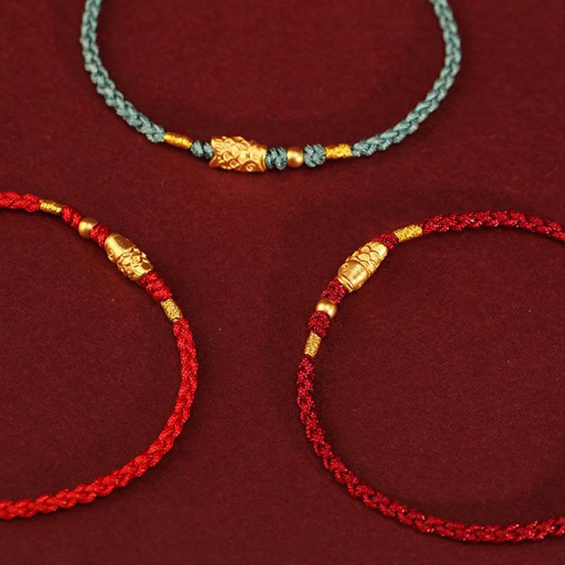Braccialetto intrecciato fatto a mano con corda a forma di pesce koi, con Buddha Stones e oro 999, protezione dalla fortuna