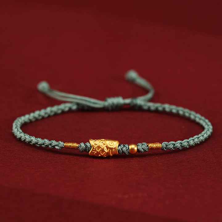 Braccialetto intrecciato fatto a mano con corda a forma di pesce koi, con Buddha Stones e oro 999, protezione dalla fortuna