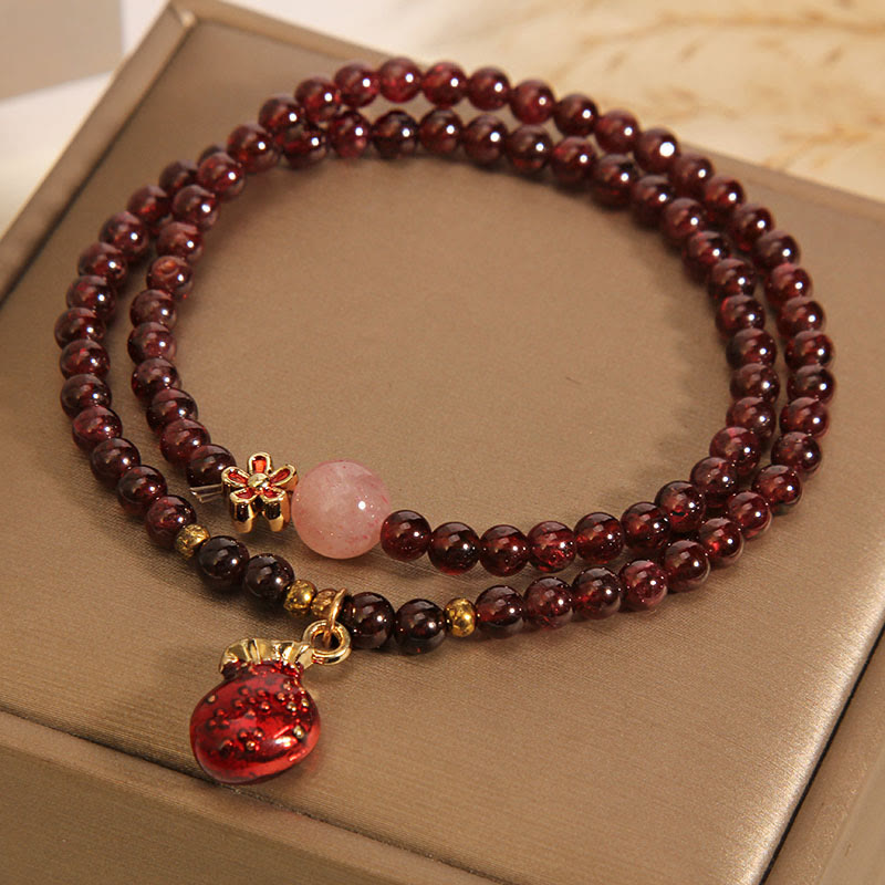 Braccialetto di protezione con campanella a forma di fiore, perline di quarzo rosa granato ultrasottili naturali da 3 mm Buddha Stones